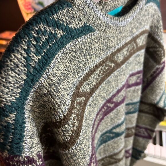 Vintage 90s Striped Knit Sweater in Gray and Purple M - Picture 9 of 16